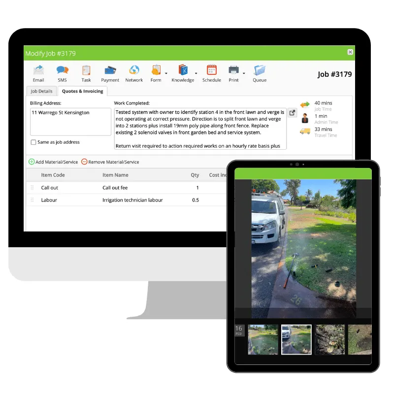 computer and phone with servicem8 job software perth reticulation experts