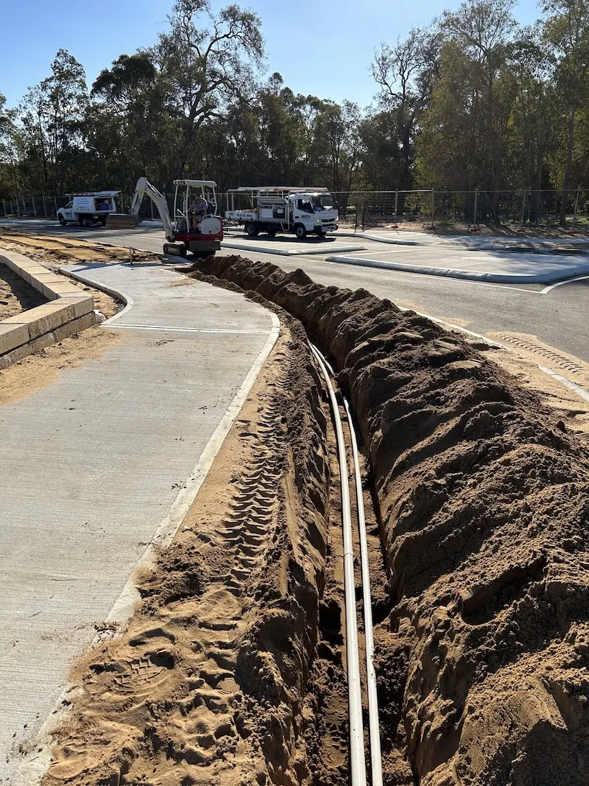Reticulation trench for new commercial irrigation system install