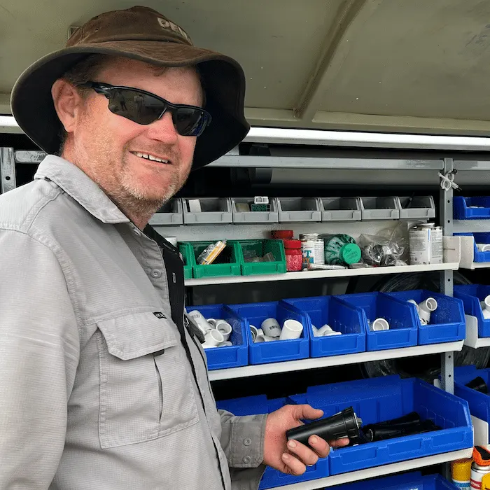 Reticulation technician with a fully equipped service vehicle